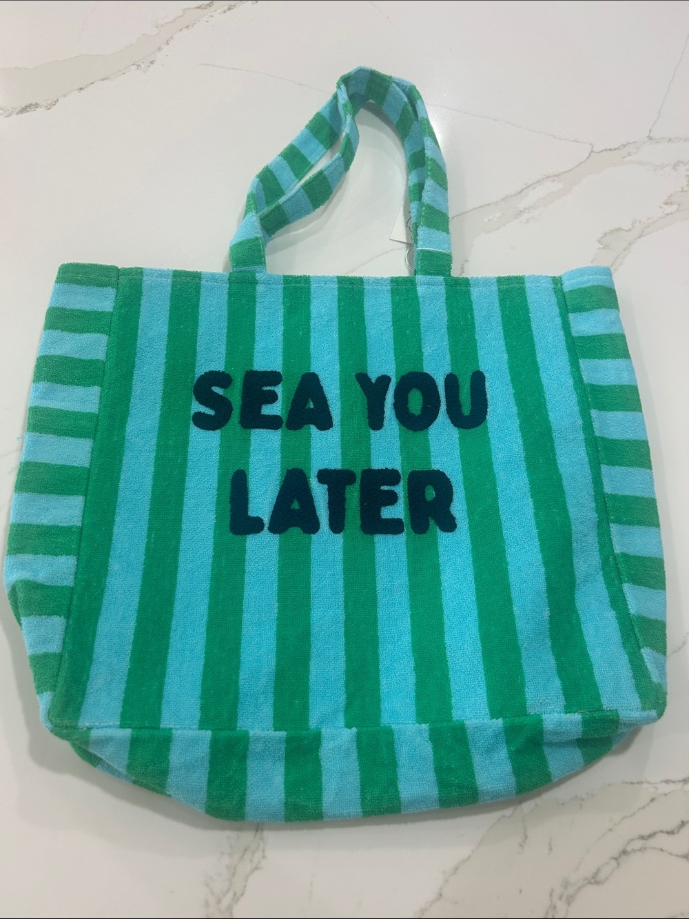 Mud Pie Green & Aqua Striped 'Sea You Later' Tote